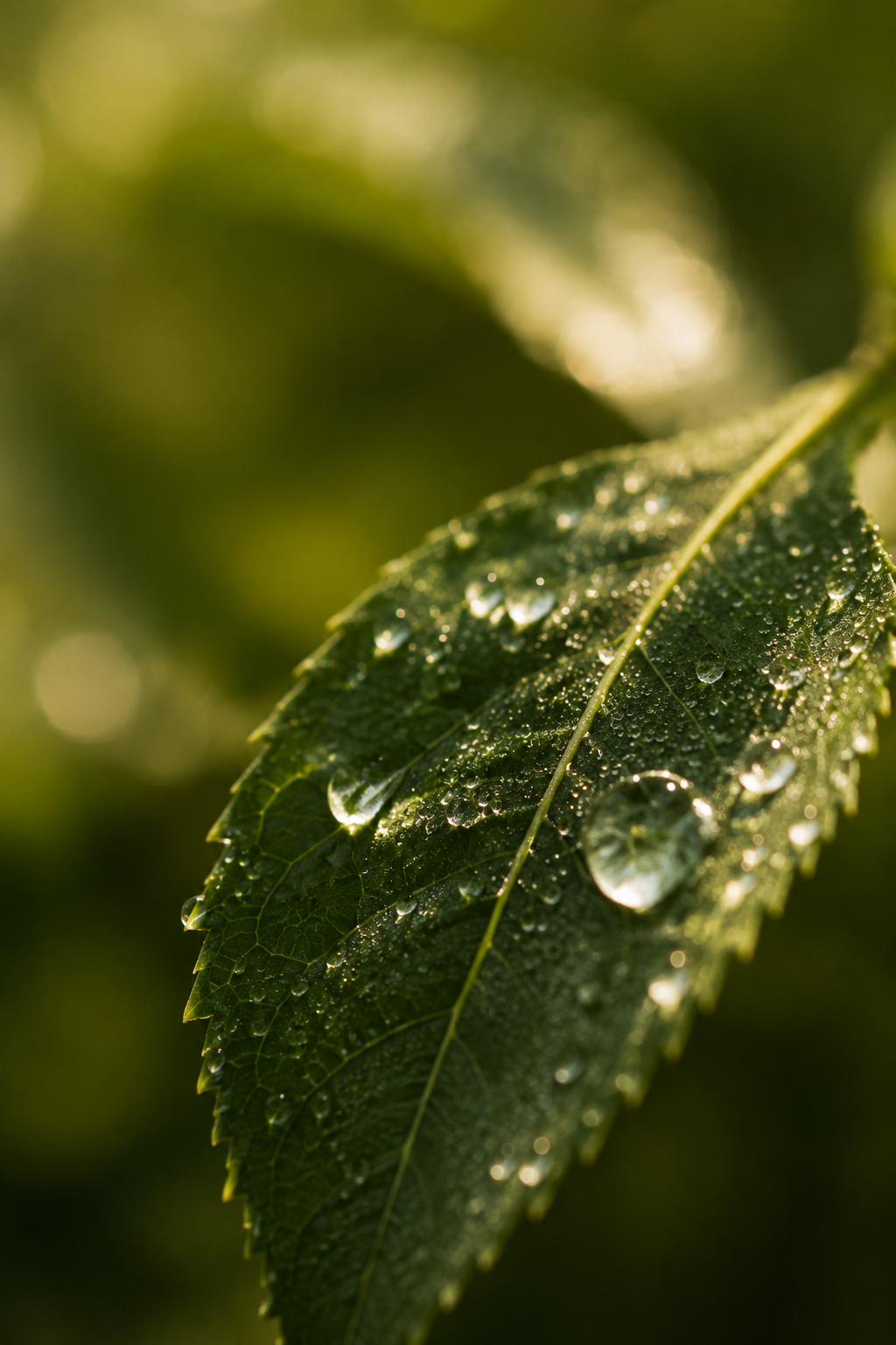 Dew drops on leaf close-up